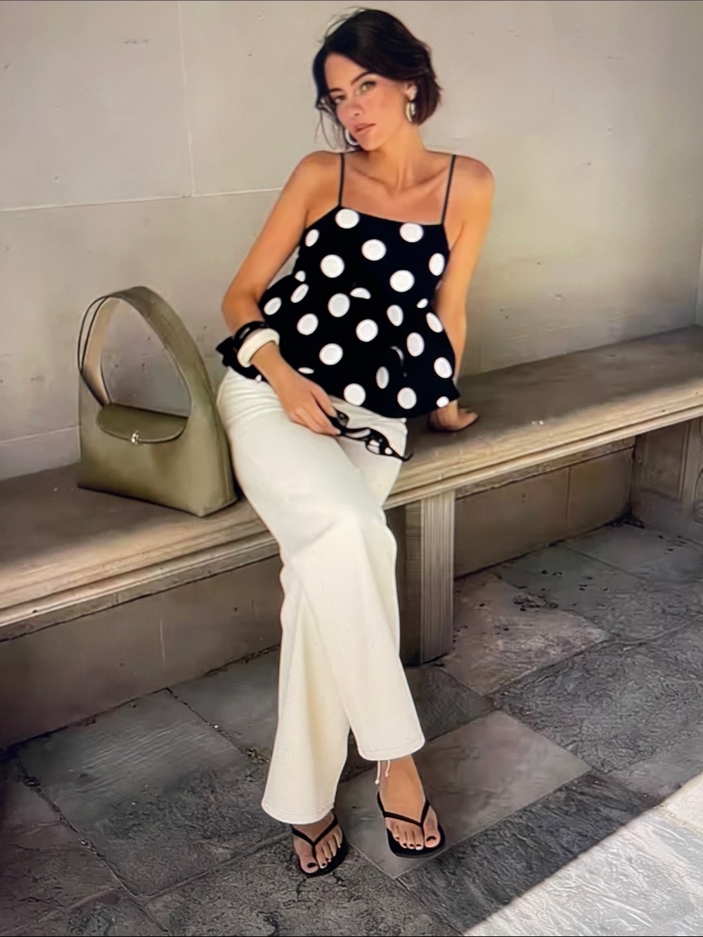 Women’s Black Polka Dot Spaghetti Strap Peplum Top